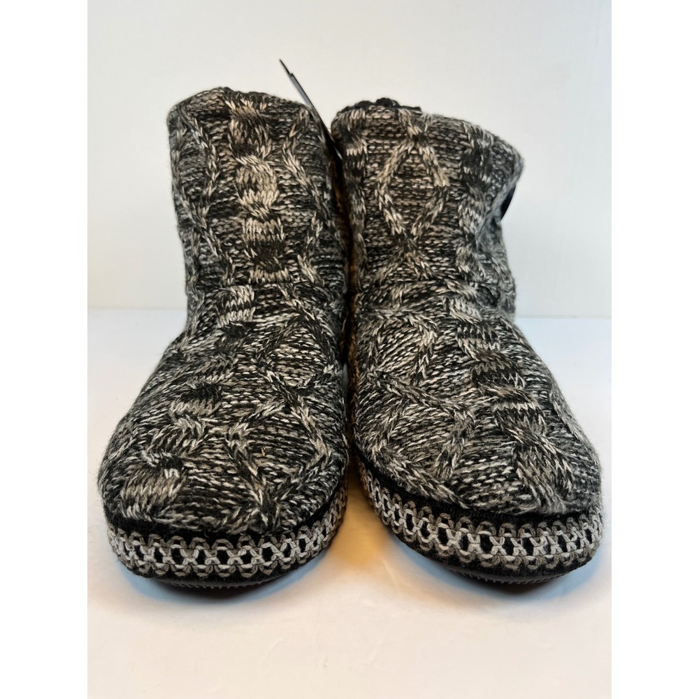 MUK LUKS Women Ebony Grey Cable Knit Slipper Boots Faux Shearling Lined XL 11-12